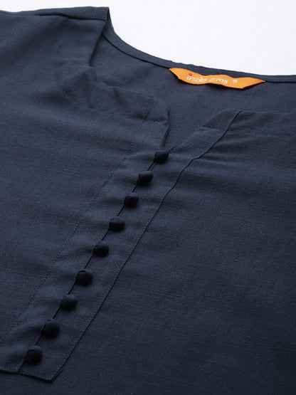 Women Navy Blue Kurta with Palazzos & With Dupatta