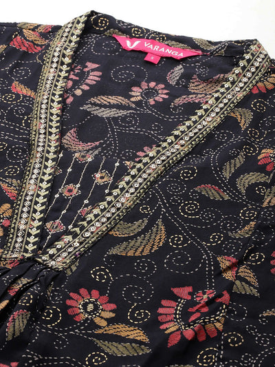 Indyancart VA Women'sFloral Printed Sequinned Kurta With Trousers & Dupatta