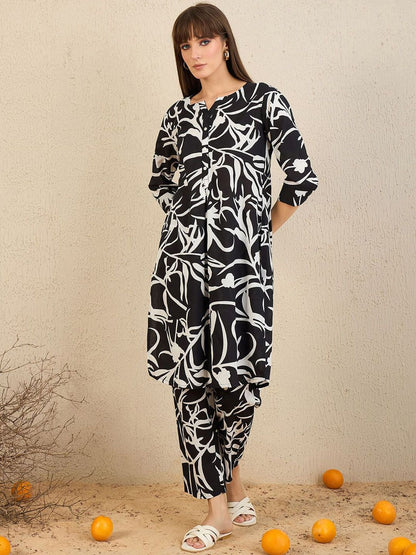 Indyancart IE Floral Printed Pure Cotton Tunic & Trousers
