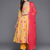 Indyancart VA Women's Floral Printed Empire Beads and Stones Kurta with Trousers & With Dupatta