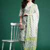 Indyancart IE Women Floral Printed Pleated Pure Cotton Kurta with Trousers & With Dupatta