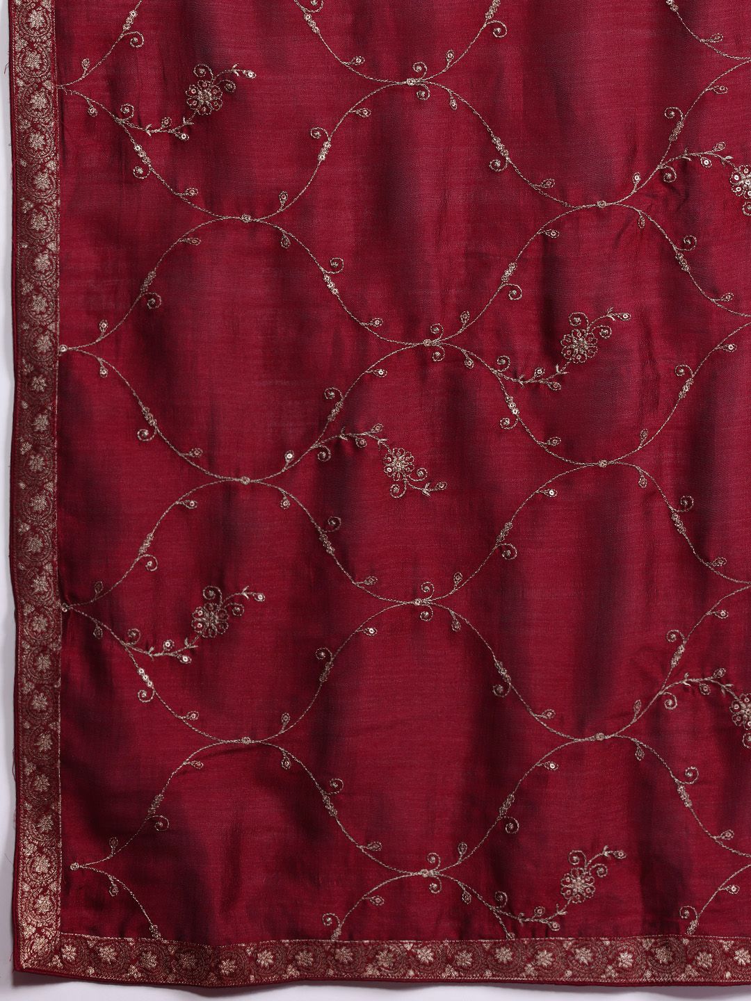 Indyancart IE Floral Embroidered Zari Kurta With Trousers & Dupatta