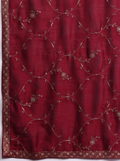 Indyancart IE Floral Embroidered Zari Kurta With Trousers & Dupatta