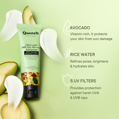 Vitamin E & Avocado Ultra Light SPF 50+ PA++++ Sunscreen for Glowing Skin