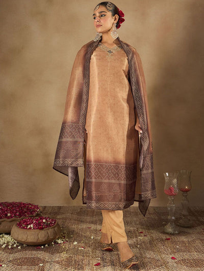 Indyancart IE Women Bandhani Embroidered Regular Sequinned Kurta with Trousers & Dupatta