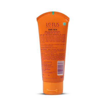 Lotus Herbals Safe Sun Silk Touch Mattifying UV Cream Sunscreen, SPF 50 PA+++, 75g