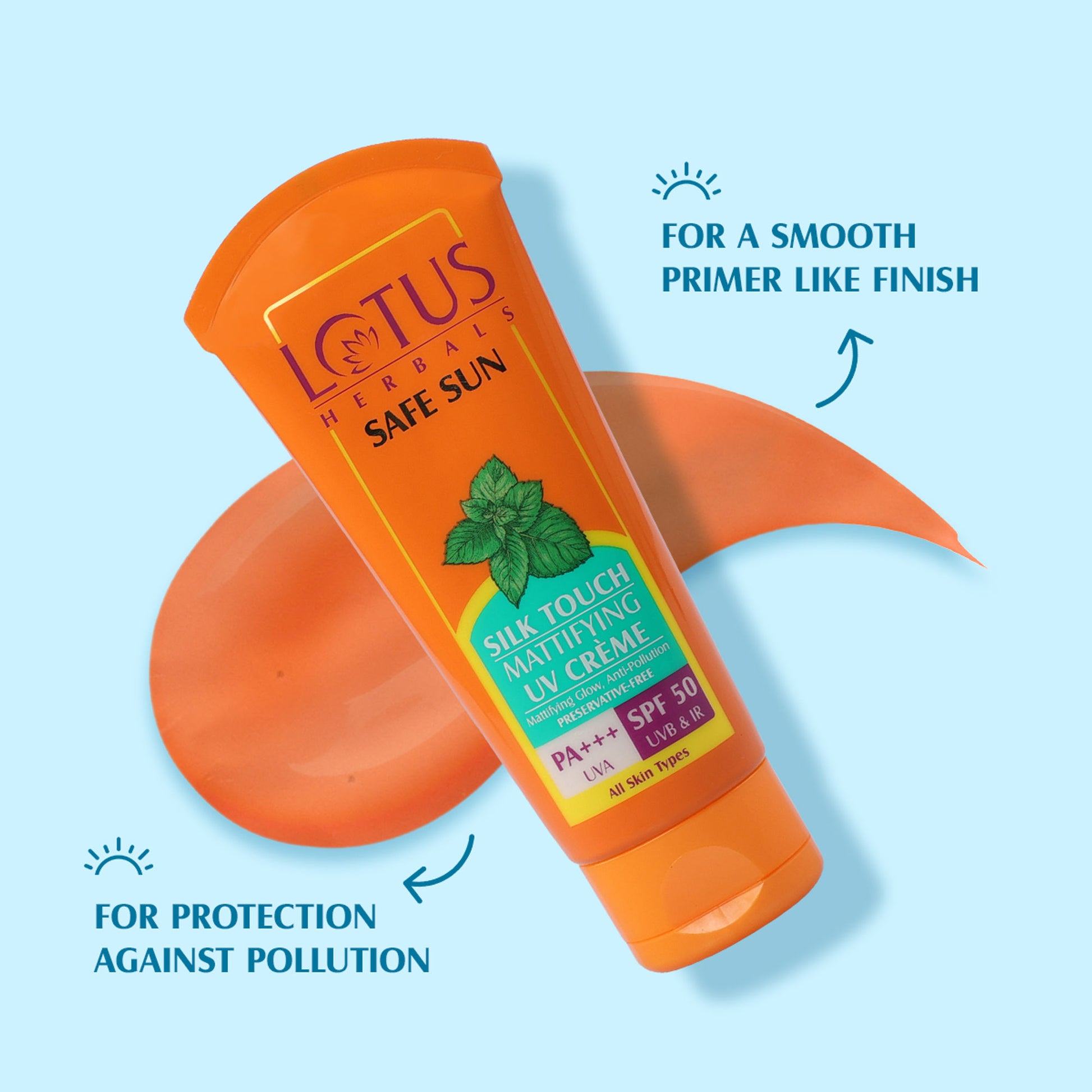 Lotus Herbals Safe Sun Silk Touch Mattifying UV Cream Sunscreen, SPF 50 PA+++, 75g