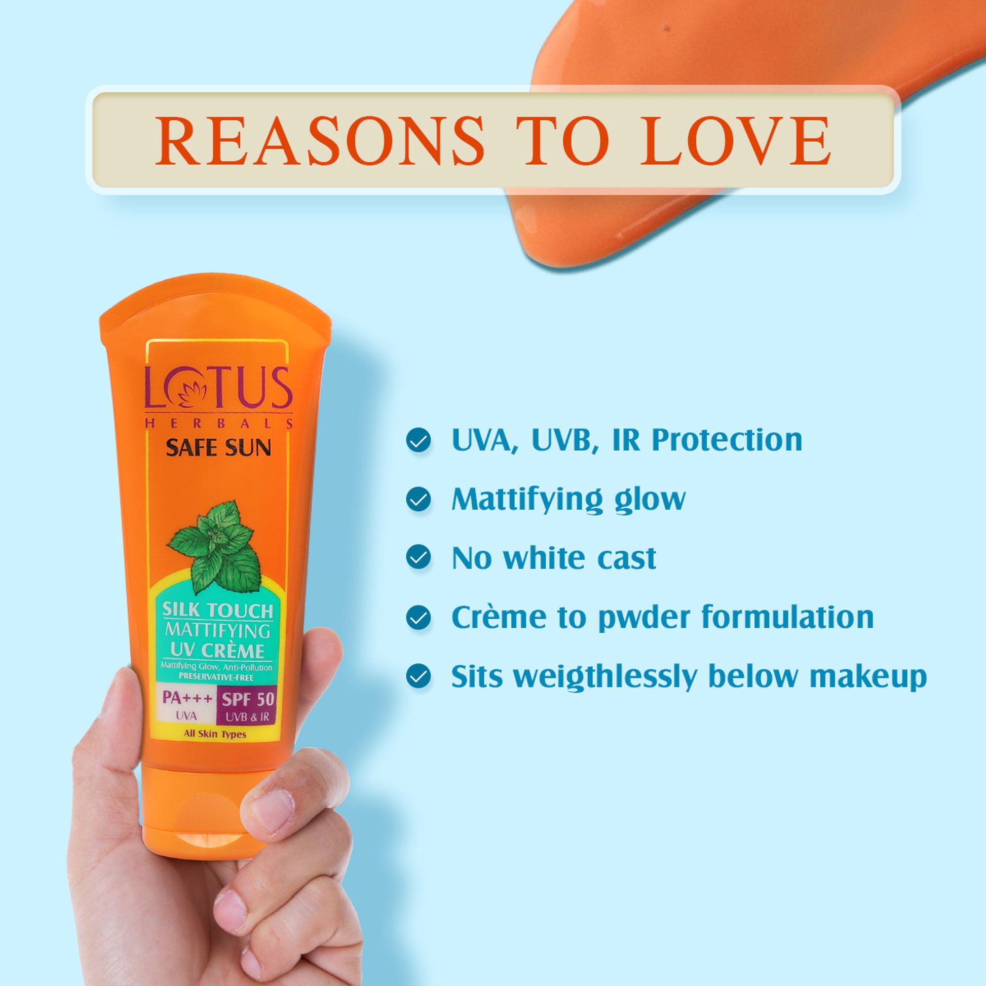 Lotus Herbals Safe Sun Silk Touch Mattifying UV Cream Sunscreen, SPF 50 PA+++, 75g