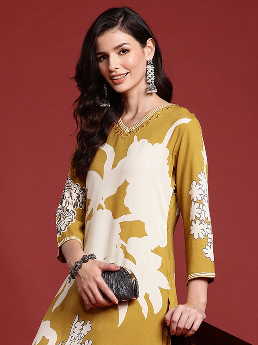 Bold Floral Printed Sequinned Kurta with Salwar Set