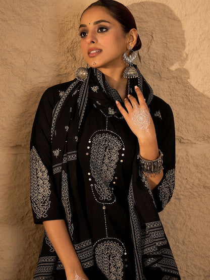Women Ethnic Motifs Embroidered Cotton Kurta with Trousers & Dupatta