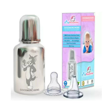 Goodmunchkins Stainless Steel Feeding Rustfree Bottle with 2 Anti Colic Silicone Nipple For Kids 300ml - Indyancart