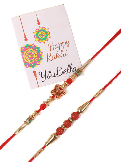 Anouk Set Of 4  Stone Studded Rakhi Greeting Card & Roli Chawal