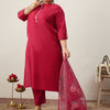Indyancart Women's Ethnic Motifs Regular Thread Work Kurta with Trousers & With Dupatta