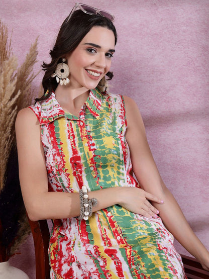 Indyancart SN Women's Printed Shirt Collar Kurta With Trousers Set