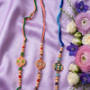 Dhiyona Set Of 3 Multicolor Artificial Stones & Beads Thread Rakhi With Roli Chawal Chandan