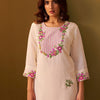 Dhiyona IE Women Floral Embroidered Thread Work Round Neck Straight Kurta with Trousers