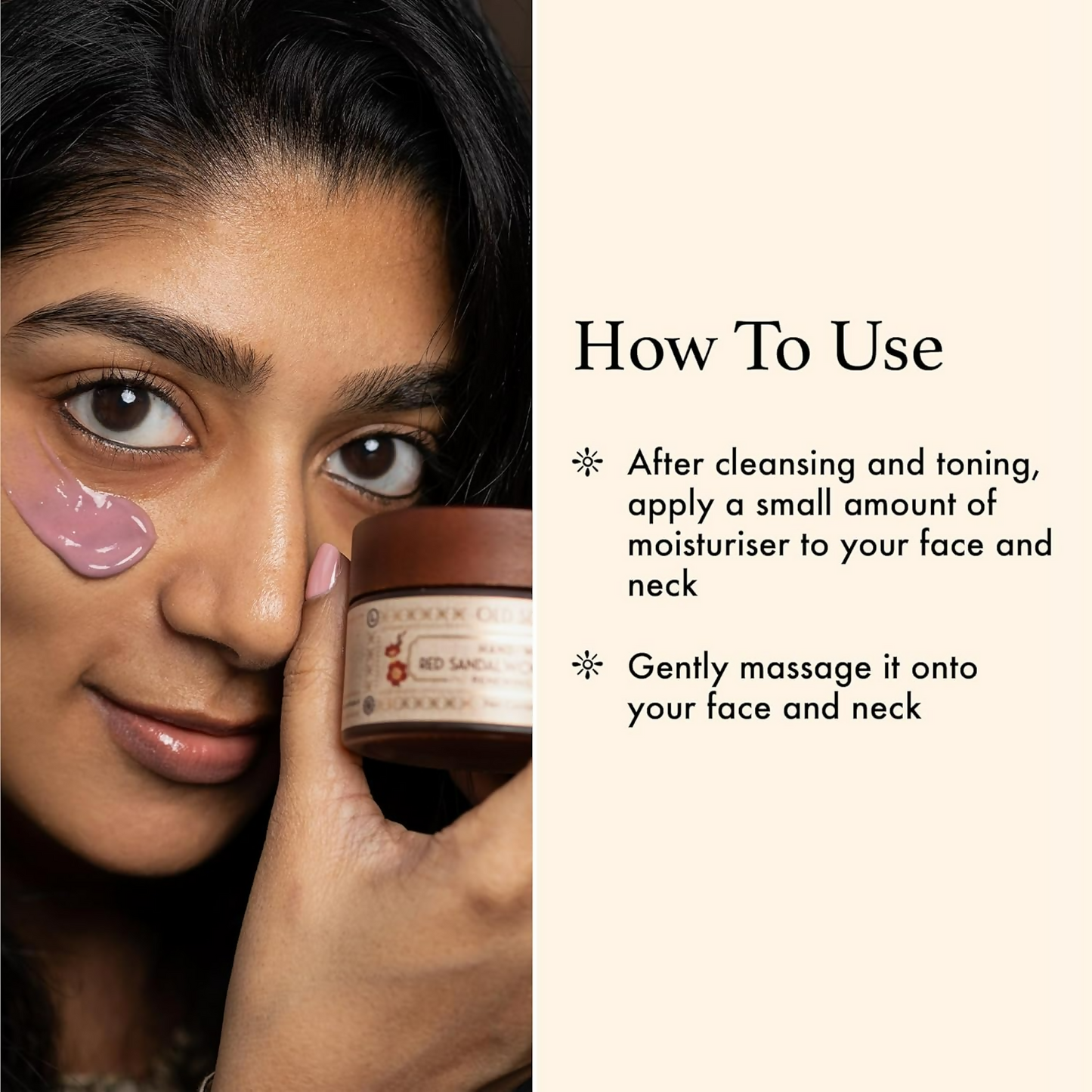 Old School Rituals red sandalwood and saffron face moisturizer in a jar, highlighting age-defying skincare benefits.