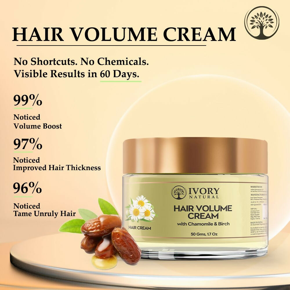 Ivory Natural hair mask with ivory-colored cream for added volume and thicker, fuller-looking hair.