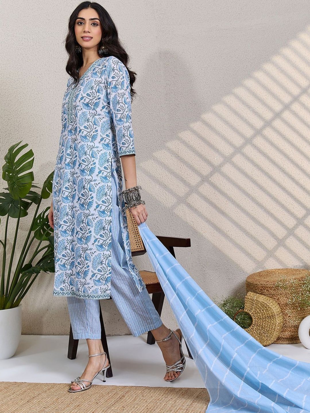 Women Ethnic Motifs Printed Pure Cotton Kurta with Trousers & Dupatta