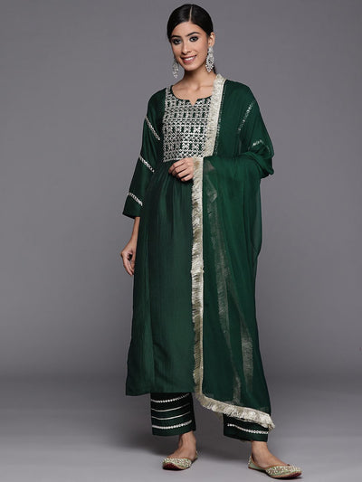 Indyancart VA Women's Geometric Embroidered Kurta with Trousers & Dupatta