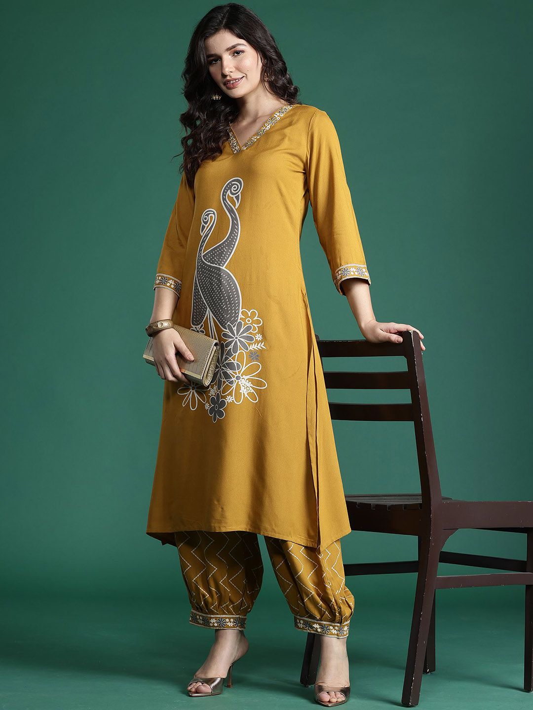 Indyancart IE Printed Three-Quarter Sleeves Tunic With Trouser