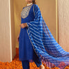 Dhiyona IE Leheriya Embroidered Georgette Straight Kurta With Trousers & Dupatta