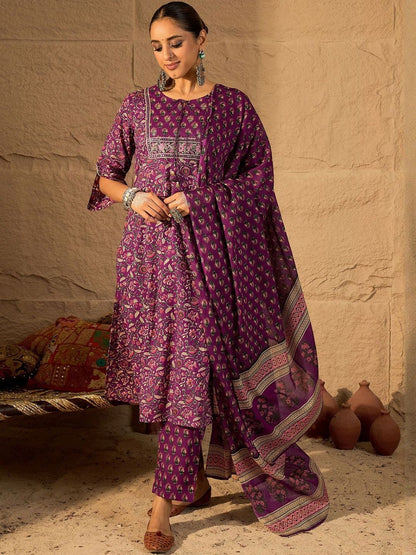 Floral Printed Kurta With Trouser & With Dupatta