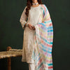 Dhiyona IE Cream Coloured Floral Embroidered Pure Cotton Kurta with Trousers & Dupatta