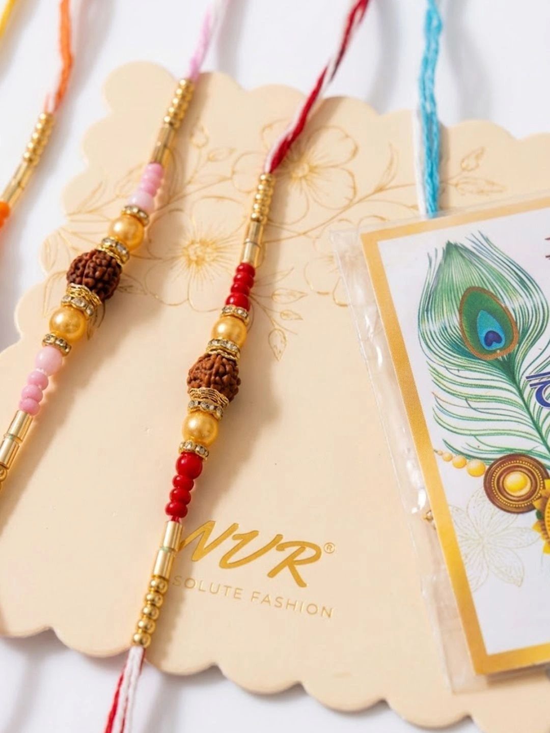 Anouk Set Of 6 Rudraksh & Artificial Beads Thread Rakhi With Roli Chawal Chandan Mishri