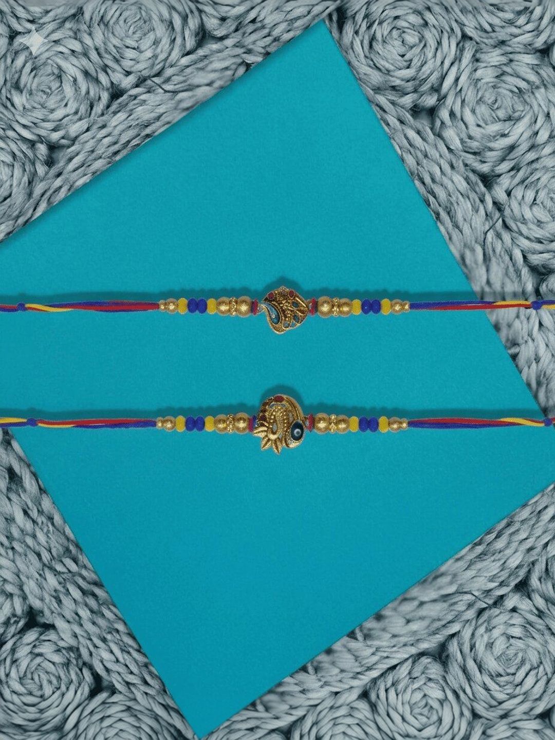 Anouk Set Of 2 Peacock Design Thread Rakhi With Roli Chawal Chandan Mishri