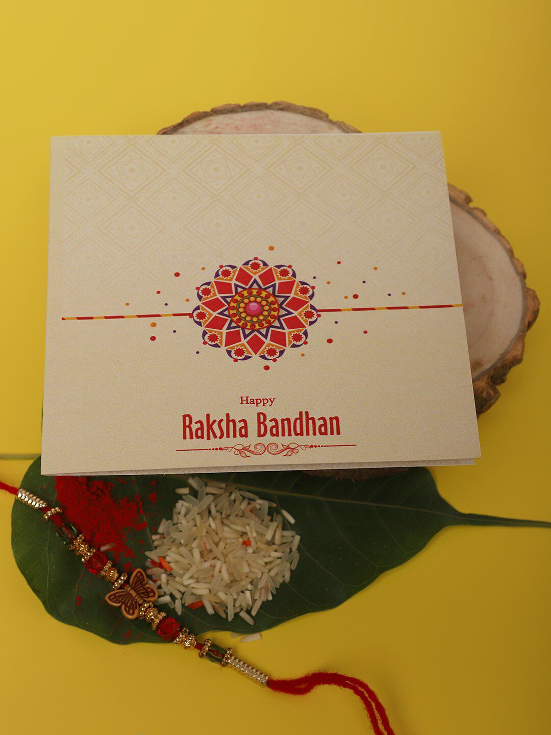 Anouk Butterfly Charm Beaded Rakhi Greeting Card & Roli Chawal