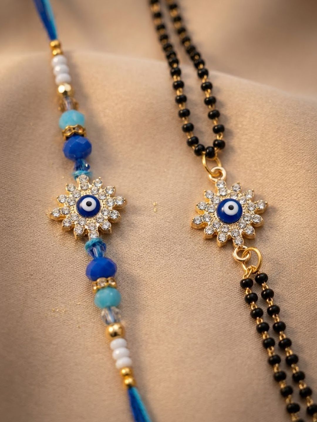 Anouk Set Of 2 Blue Evil Eye Artificial Stones Bhaiya Bhabhi Rakhi