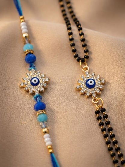 Anouk Set Of 2 Blue Evil Eye Artificial Stones Bhaiya Bhabhi Rakhi