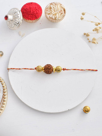 Anouk Rudraksh Beaded Braided Thread Rakhi With Roli Chawal & Greetings Card