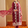 Dhiyona IE Floral Embroidered Straight Thread Work Kurta with Trousers & Dupatta