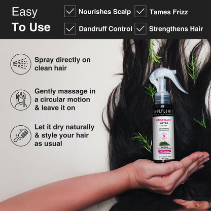 Soulflower rosemary water spray with mint for hair growth, scalp health, hair fall control, and anti-frizz hair spray.