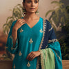 Dhiyona IE Floral Embroidered V-Neck Thread Work Straight Kurta With Churidar & Dupatta
