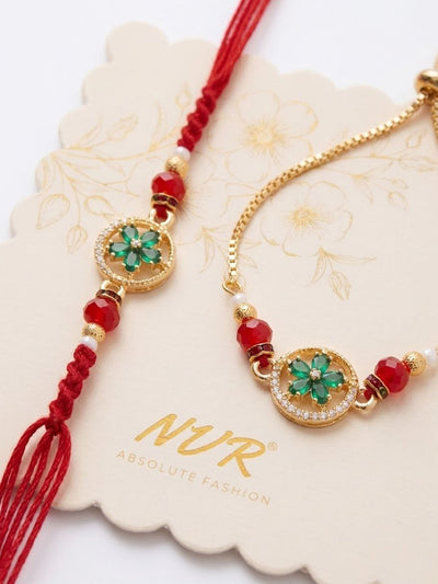 Indyancart Set Of 2 Ad Drawstring Bhaiya Bhabhi Rakhi With Roli Chawal Chandan Mishri