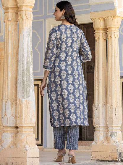 Indyancart VA Women'sEthnic Motifs Printed Regular Thread Work Kurta with Trouser & Dupatta