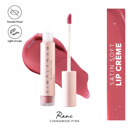 Simply Nam Satin Soft Lip Creme, Hydrating, Botanical Colour for Everyday Lips - Cinnamon Pink