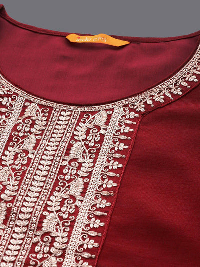 Dhiyona IE Ethnic Motifs Embroidered Round Neck Three-Quarter Sleeves Kurta Set