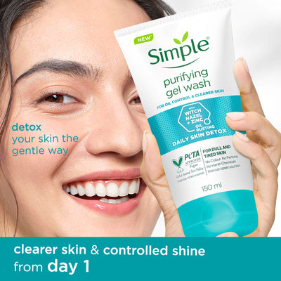 Simple Daily Skin Detox Purifying Facial Wash, 100% Soap Free | Gentle on Acne prone skin