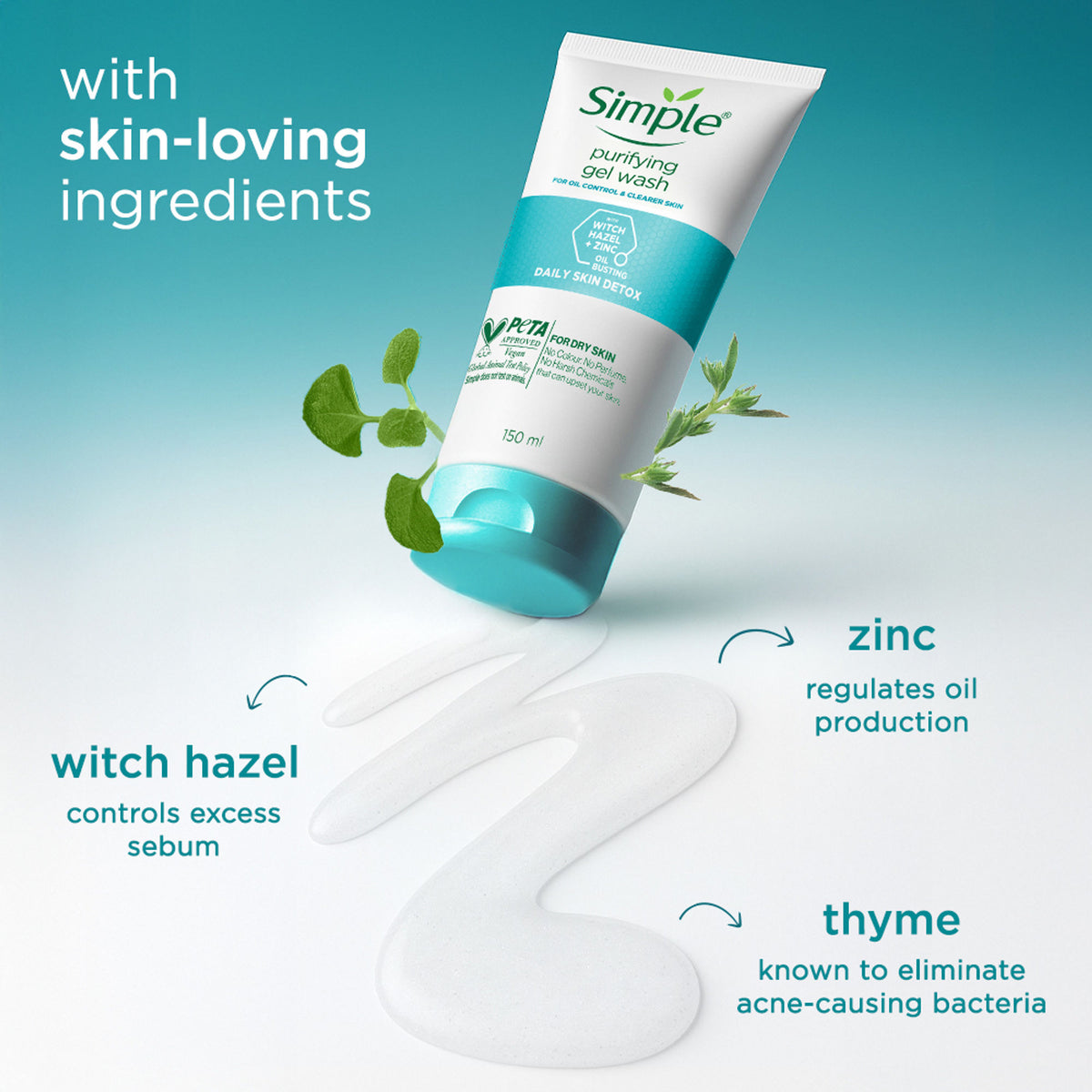 Simple Daily Skin Detox Purifying Facial Wash, 100% Soap Free | Gentle on Acne prone skin