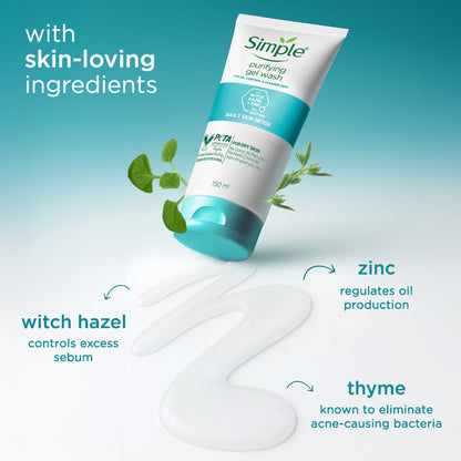 Simple Daily Skin Detox Purifying Facial Wash, 100% Soap Free | Gentle on Acne prone skin