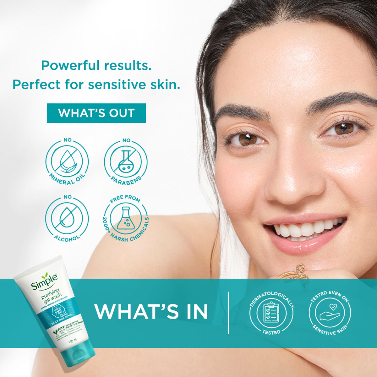 Simple Daily Skin Detox Purifying Facial Wash, 100% Soap Free | Gentle on Acne prone skin