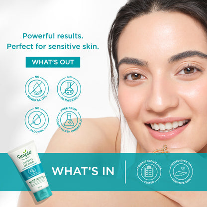 Simple Daily Skin Detox Purifying Facial Wash, 100% Soap Free | Gentle on Acne prone skin
