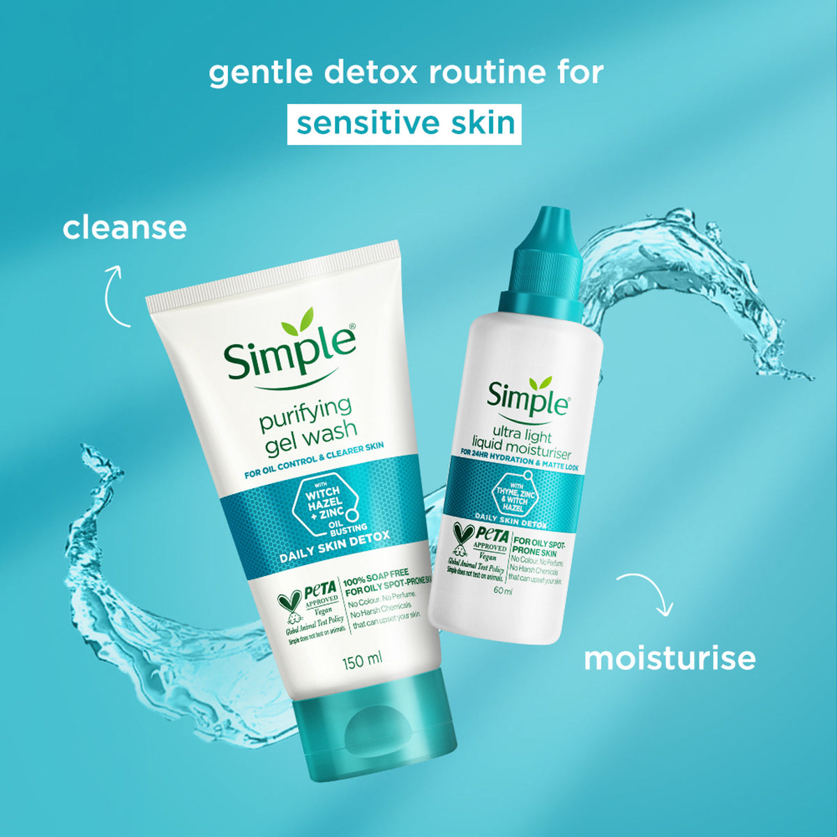 Simple Daily Skin Detox Purifying Facial Wash, 100% Soap Free | Gentle on Acne prone skin
