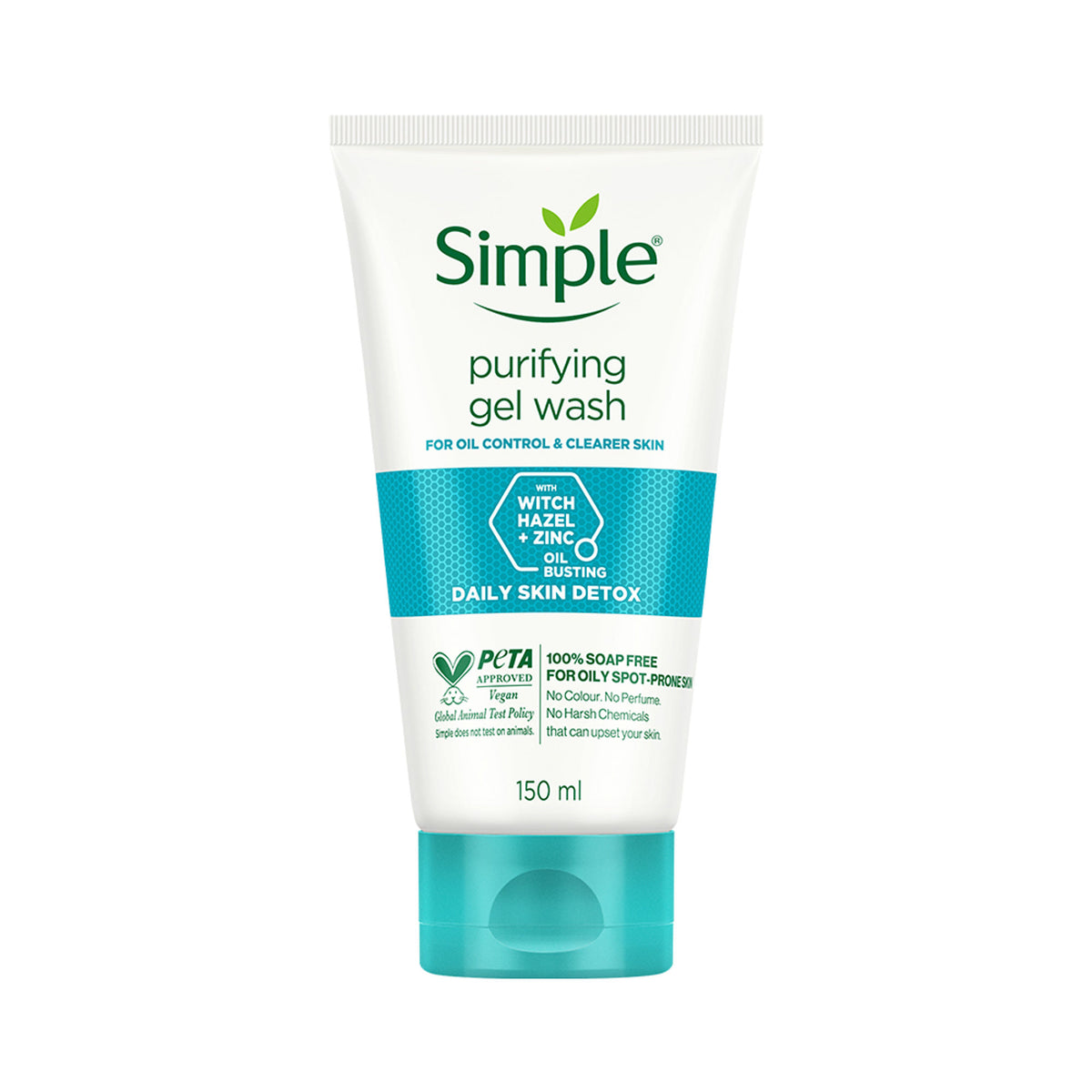 Simple Daily Skin Detox Purifying Facial Wash, 100% Soap Free | Gentle on Acne prone skin