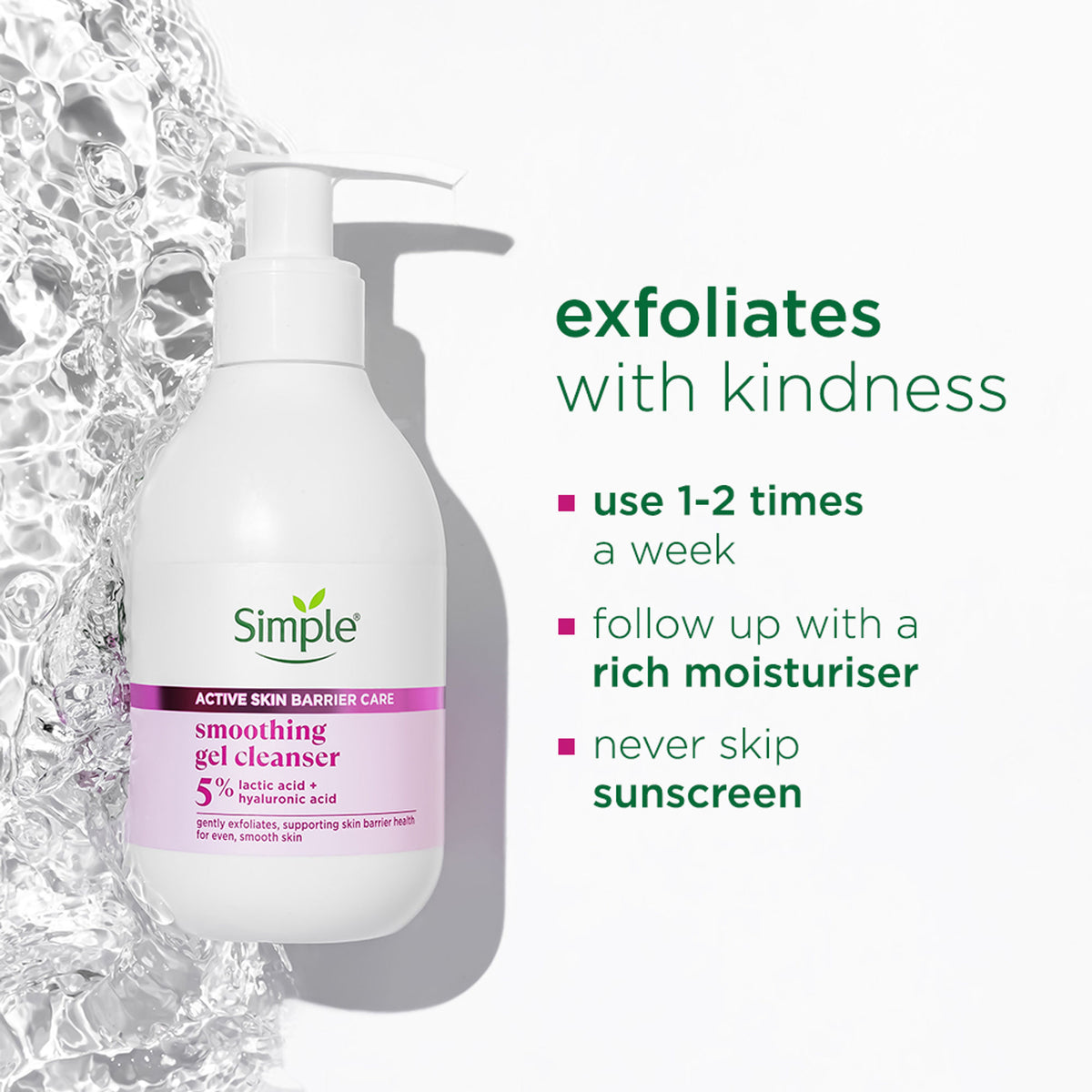 SIMPLE Active Skin Barrier Care with 5% AHA, Gel Cleanser for Gentle Exfoliation