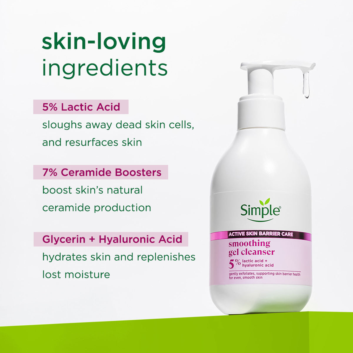 SIMPLE Active Skin Barrier Care with 5% AHA, Gel Cleanser for Gentle Exfoliation
